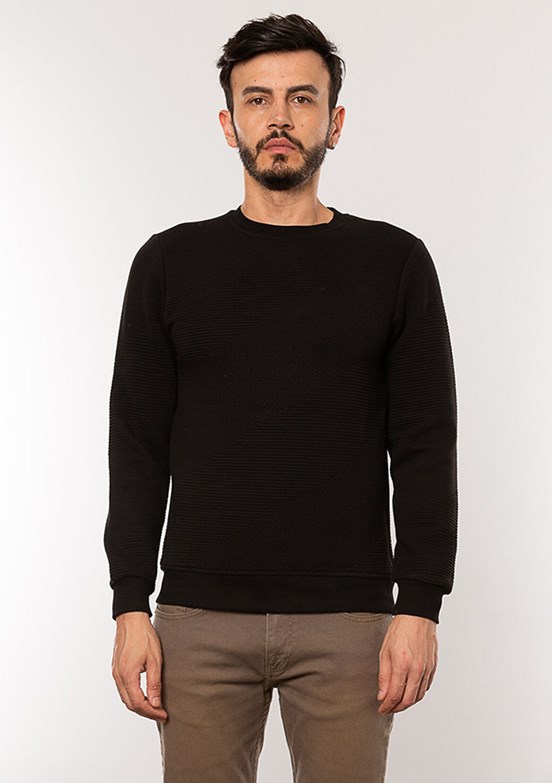 Cazador Siyah Erkek Bisiklet Yaka Sweatshirt