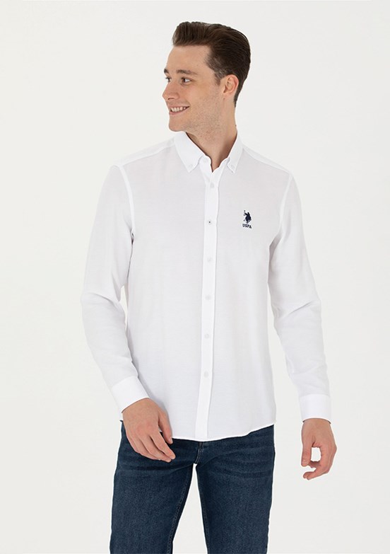 US POLO ASSN Erkek Beyaz Uzun Kol Gömlek