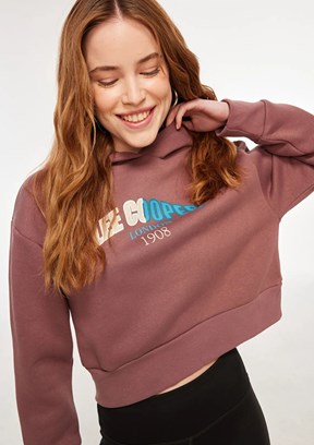 Lee Cooper Pembe Kadın Kapüşonlu Sweatshirt