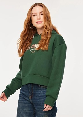 Lee Cooper Yeşil Kadın Kapüşonlu Sweatshirt