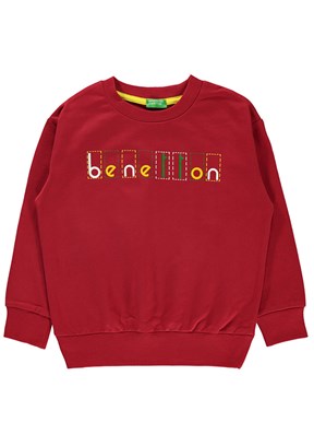 Benetton Kırmızı Kız Çocuk Basic Sweatshirt