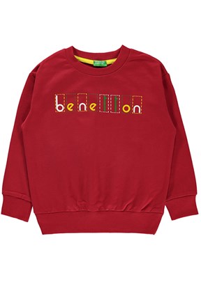 Benetton Kırmızı Kız Çocuk Basic Sweatshirt