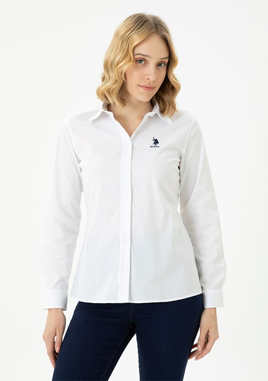 U.S. Polo Assn Beyaz Kadın Uzun Kol Gömlek