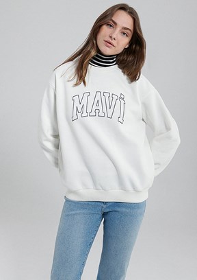 Mavi Beyaz Kadın Baskılı Sweatshirt