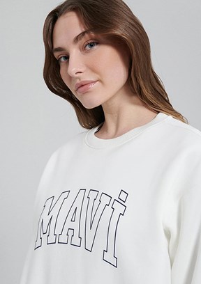 Mavi Beyaz Kadın Baskılı Sweatshirt
