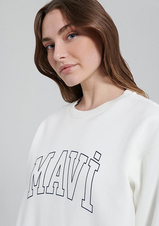 Mavi Beyaz Kadın Baskılı Sweatshirt