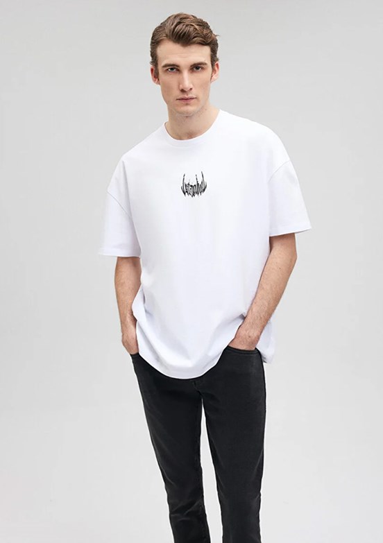 Mavi Beyaz Erkek Baskılı T-Shirt