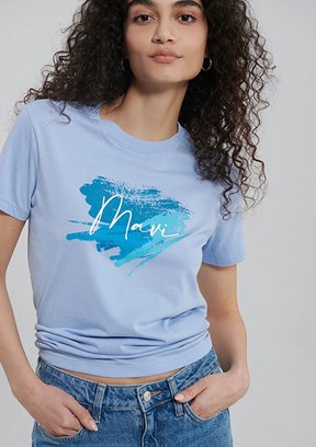 Mavi Kadın Baskılı T-Shirt