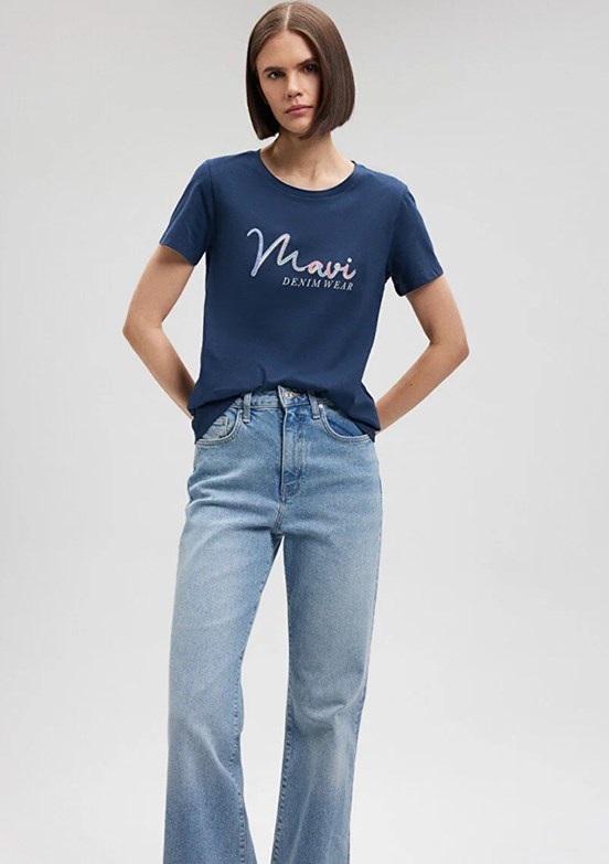 Mavi Kadın Baskılı T-Shirt