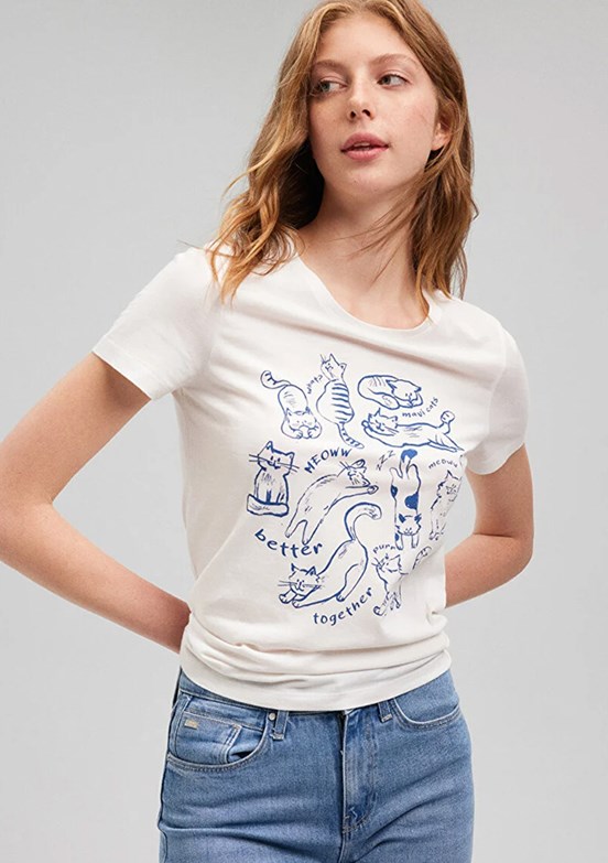 Mavi Kadın Bisiklet Yaka T-Shirt