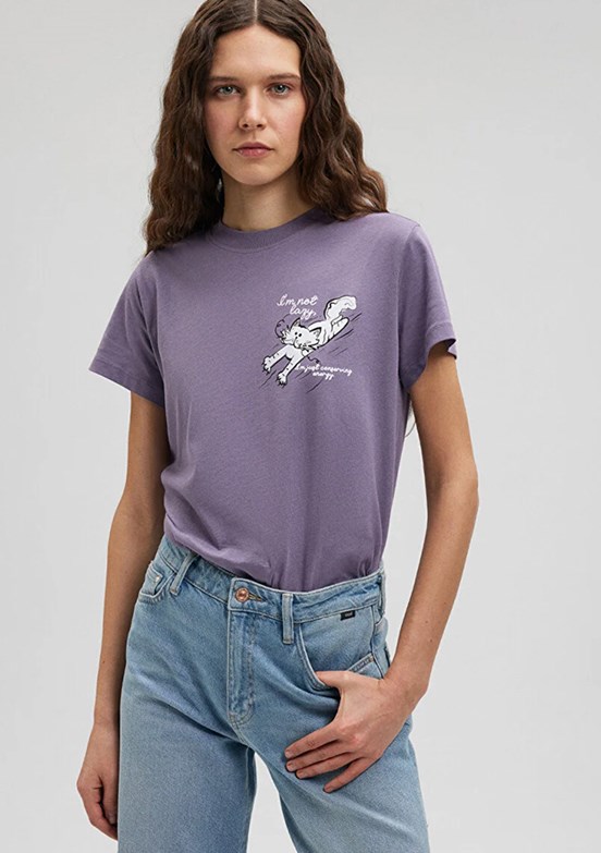 Mavi Kadın Baskılı T-Shirt