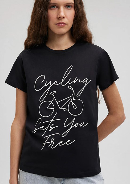 Mavi Kadın Baskılı T-Shirt