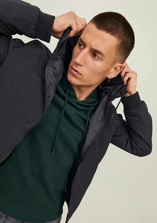 JACK&JONES JJERUSH HOOD BOMBER NOOS - 12200208 Erkek Siyah Bomber Mont