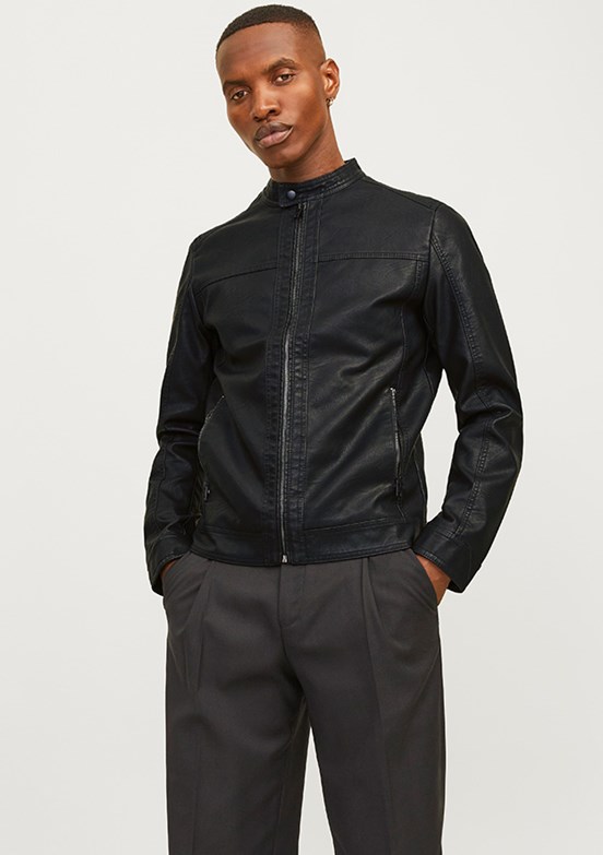 JACK&JONES JJEWARNER - 12182461 Erkek Siyah Dik Yaka Ceket