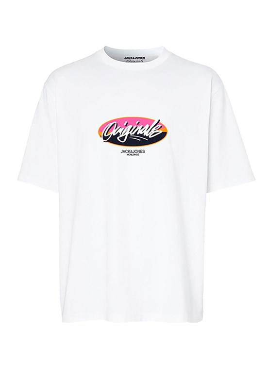 Jack & Jones Beyaz Erkek Bisiklet Yaka T-Shirt