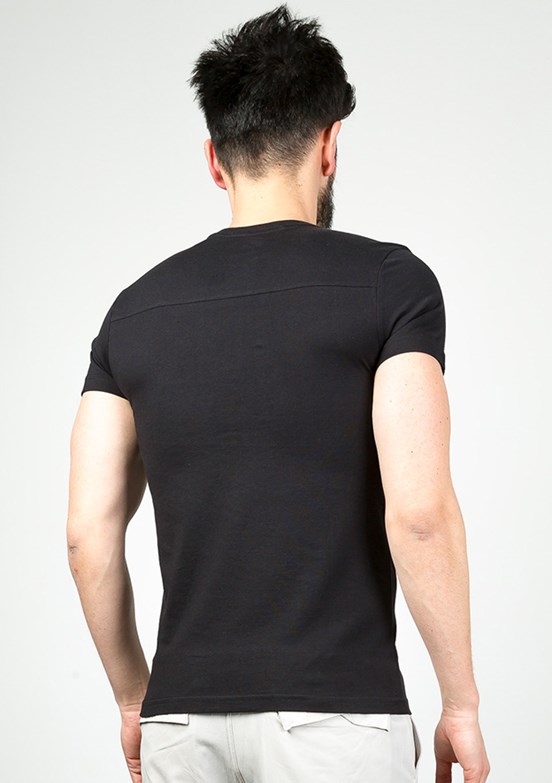 Cazador Siyah Erkek Bisiklet Yaka T-Shirt