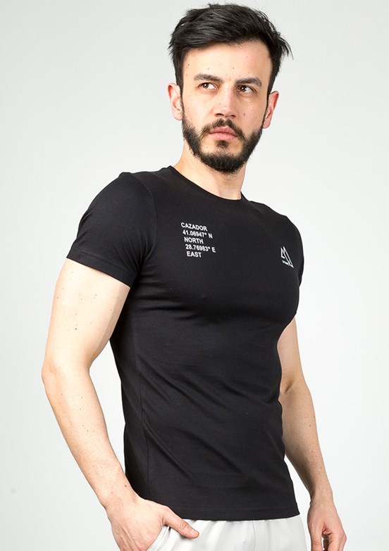 Cazador Siyah Erkek Bisiklet Yaka T-Shirt