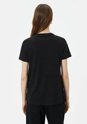 Koton Siyah Kadın Bisiklet Yaka T-Shirt