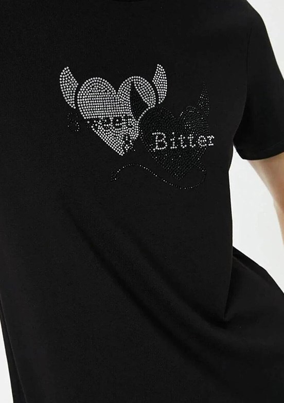 Koton Siyah Kadın Bisiklet Yaka T-Shirt