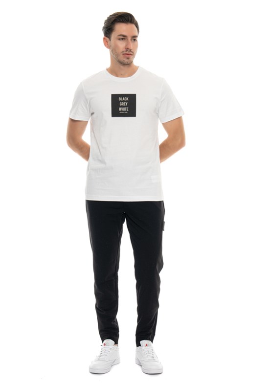 Johnny Joe Beyaz Erkek Bisiklet Yaka T-Shirt