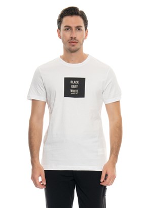 Johnny Joe Beyaz Erkek Bisiklet Yaka T-Shirt