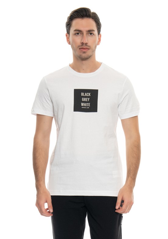Johnny Joe Beyaz Erkek Bisiklet Yaka T-Shirt