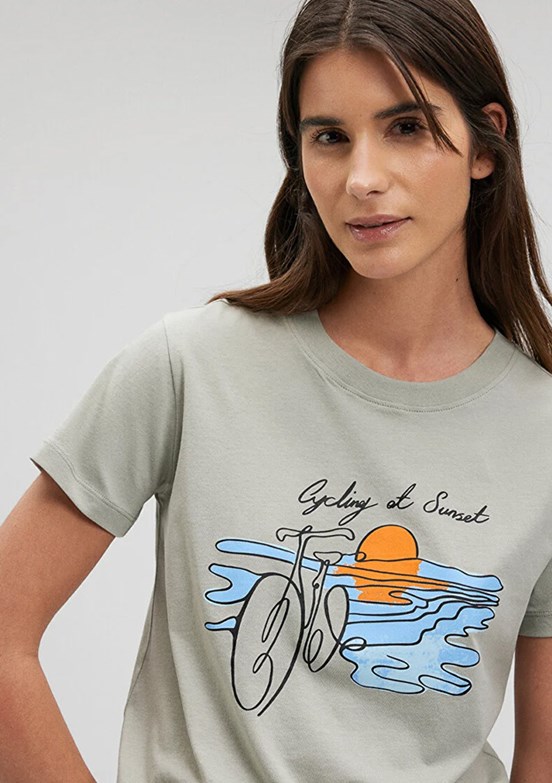 Mavi Kadın Baskılı T-Shirt