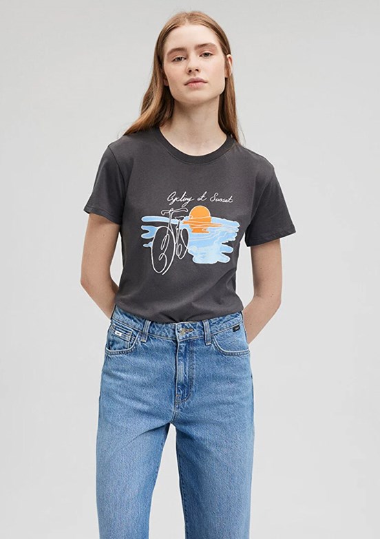Mavi Kadın Baskılı T-Shirt