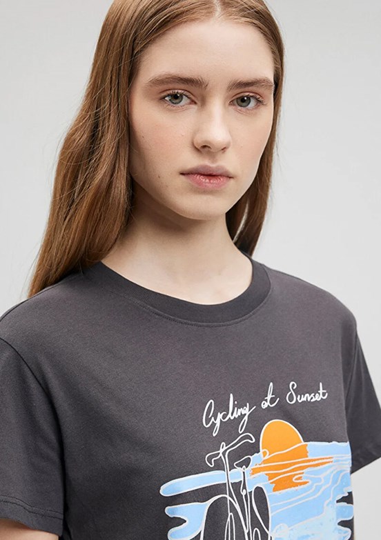 Mavi Kadın Baskılı T-Shirt