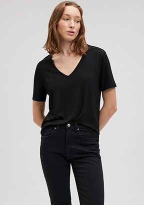 Mavi Siyah Kadın V Yaka T-Shirt