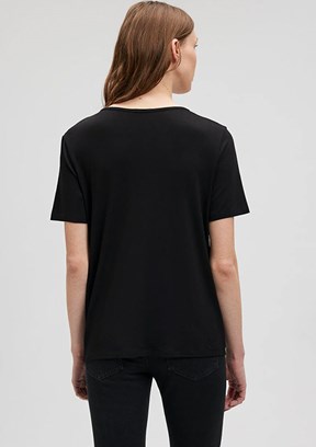Mavi Siyah Kadın V Yaka T-Shirt