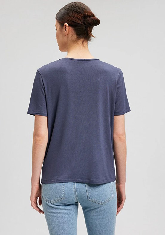 Mavi Gri Kadın V Yaka T-Shirt