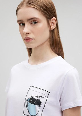 Mavi Kadın Baskılı T-Shirt