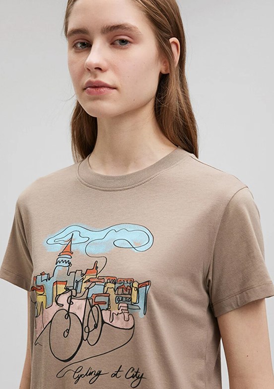 Mavi Kadın Baskılı T-Shirt