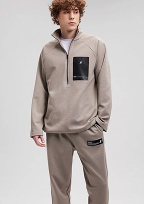 Mavi Gri Erkek Fermuarlı Sweatshirt