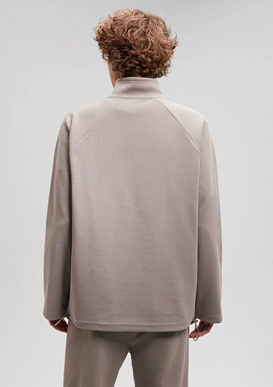 Mavi Gri Erkek Fermuarlı Sweatshirt