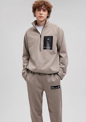 Mavi Gri Erkek Fermuarlı Sweatshirt