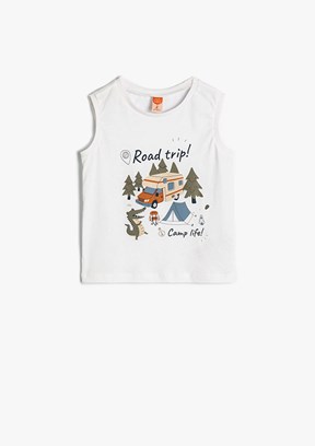 Koton Beyaz Erkek Çocuk Bisiklet Yaka T-Shirt