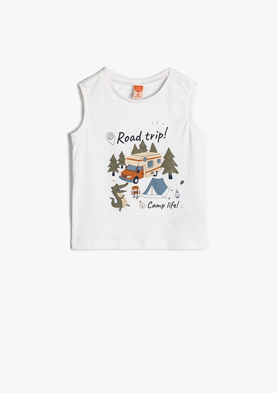 Koton Beyaz Erkek Çocuk Bisiklet Yaka T-Shirt