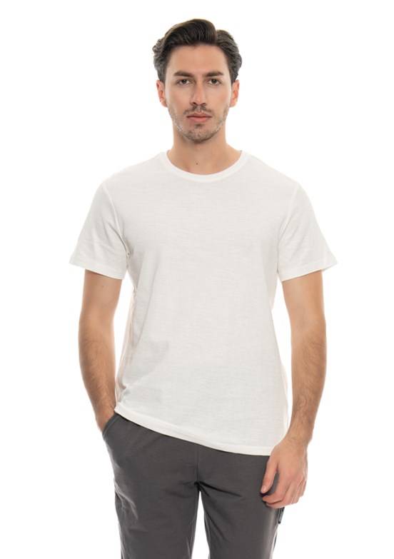 Johnny Joe Beyaz Erkek Bisiklet Yaka T-Shirt