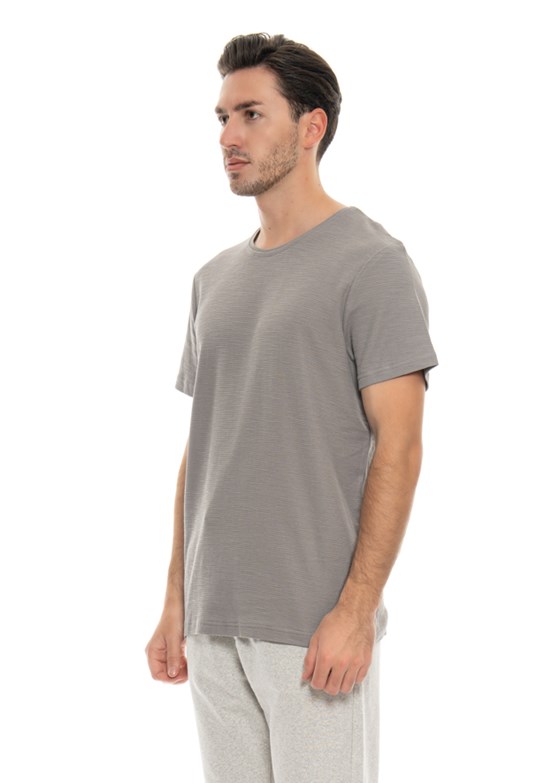 Johnny Joe Gri Erkek Bisiklet Yaka T-Shirt