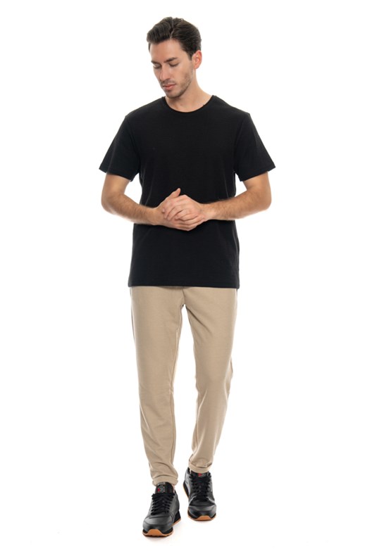Johnny Joe Siyah Erkek Bisiklet Yaka T-Shirt