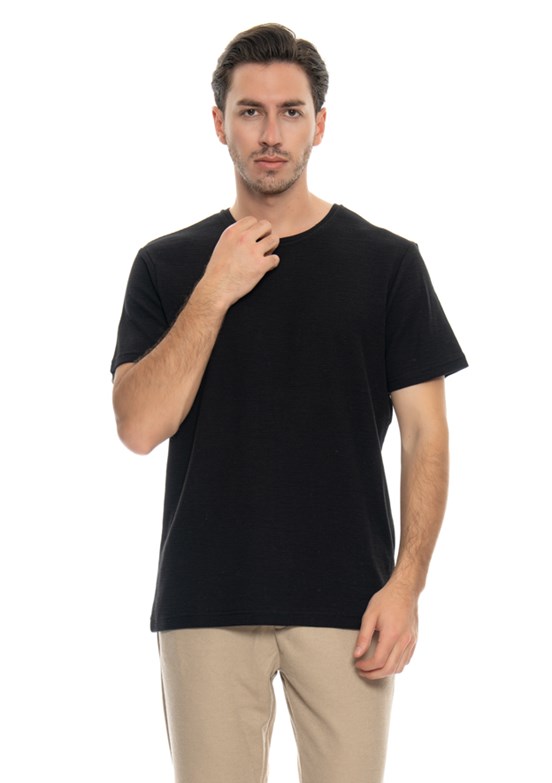 Johnny Joe Siyah Erkek Bisiklet Yaka T-Shirt