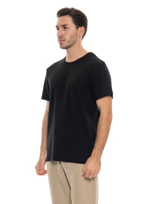 Johnny Joe Siyah Erkek Bisiklet Yaka T-Shirt