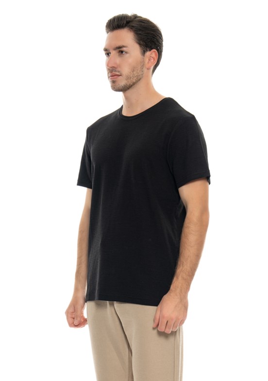 Johnny Joe Siyah Erkek Bisiklet Yaka T-Shirt