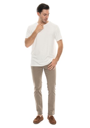 Johnny Joe Beyaz Erkek Bisiklet Yaka T-Shirt
