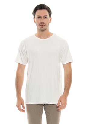 Johnny Joe Beyaz Erkek Bisiklet Yaka T-Shirt