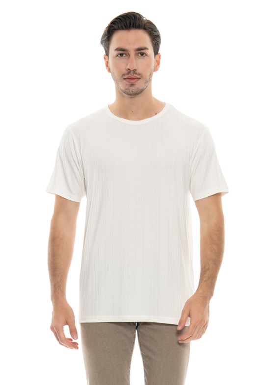 Johnny Joe Beyaz Erkek Bisiklet Yaka T-Shirt