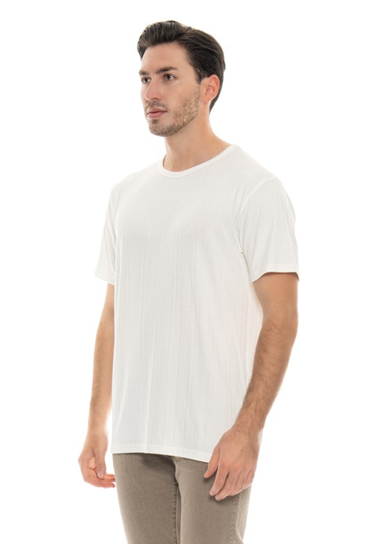 Johnny Joe Beyaz Erkek Bisiklet Yaka T-Shirt