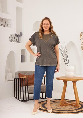 Rmg Füme Kadın Basic T-Shirt